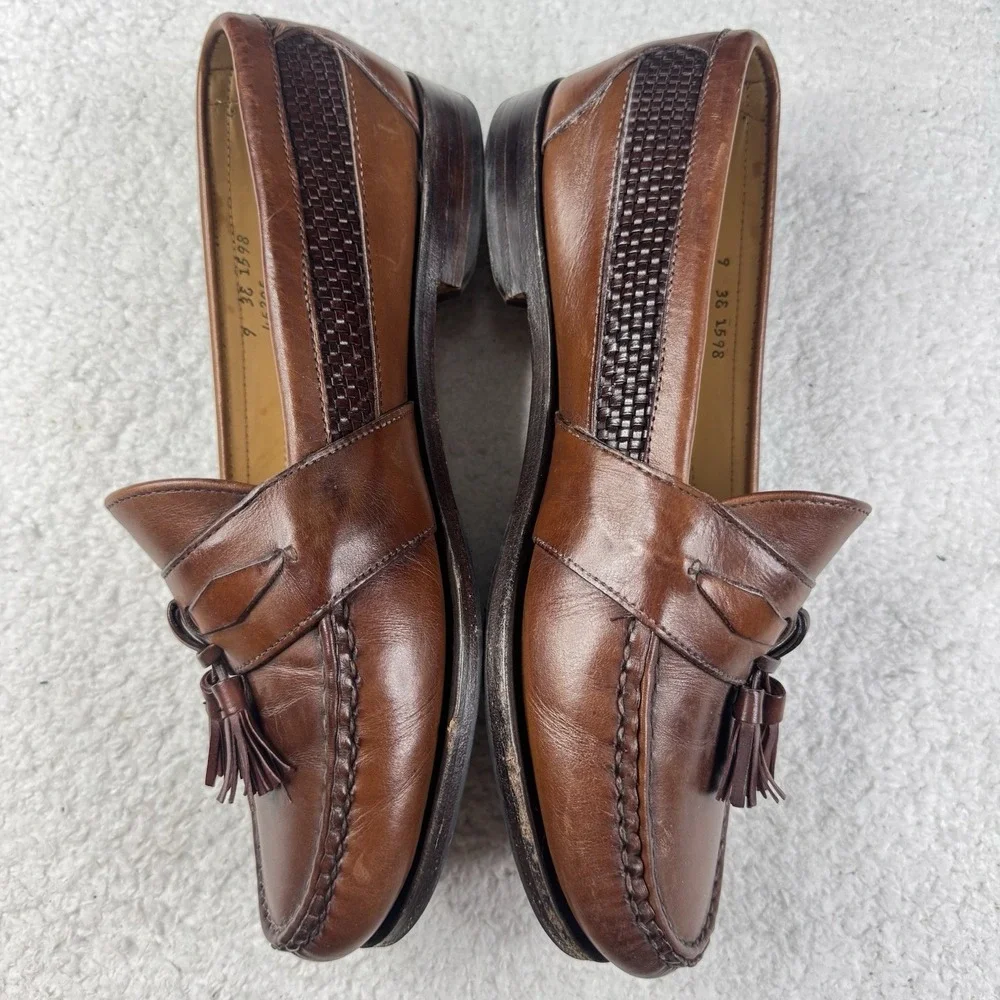 Allen Edmonds Bennington‎ Mens Size 9 EEE Brown Tassel Woven Leather Loafers